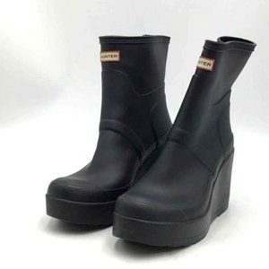 Hunter Women's Black Waterproof Pull On Wedge Rain Rubber Boots - Size US 9